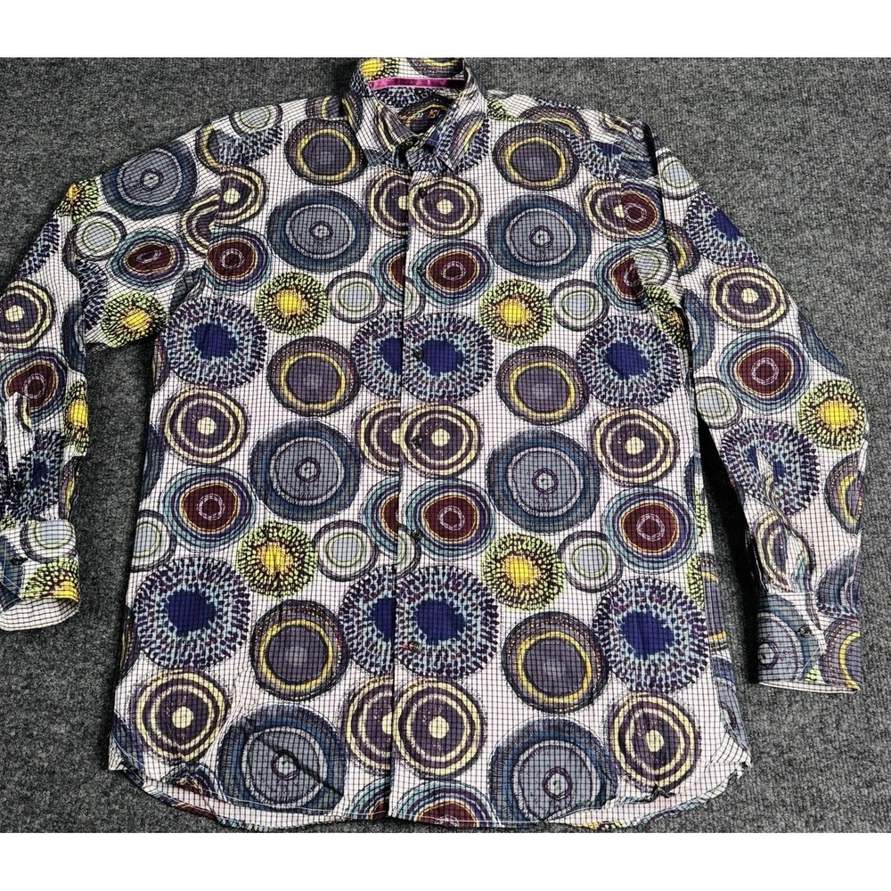 Visconti Long Sleeve Men's Button Down Colorful Circles Geometric Medium EUC